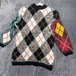 Vintage Kitty‎ Hawk Argyle Sweater M Multicolor Patchwork 80s 90s Retro Unisex
